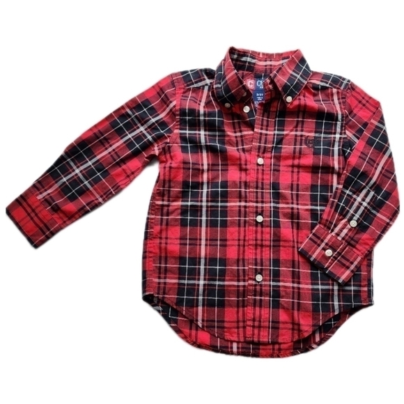 𝅺CHAPS dress shirt boys size 3/3t red black button up - Picture 1 of 5